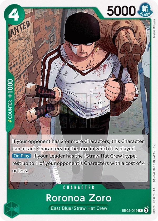 Roronoa Zoro (EB02-019) — Rare One Piece card