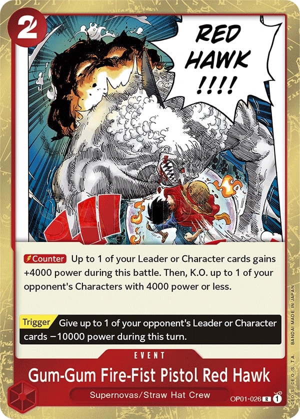 Gum-Gum Fire-Fist Pistol Red Hawk (OP01-026) — Rare One Piece card