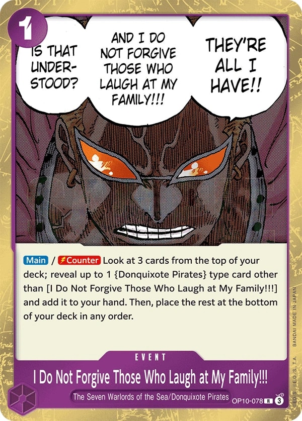 I Do Not Forgive Those Who Laugh at My Family!!! (OP10-078) — Rare One Piece card