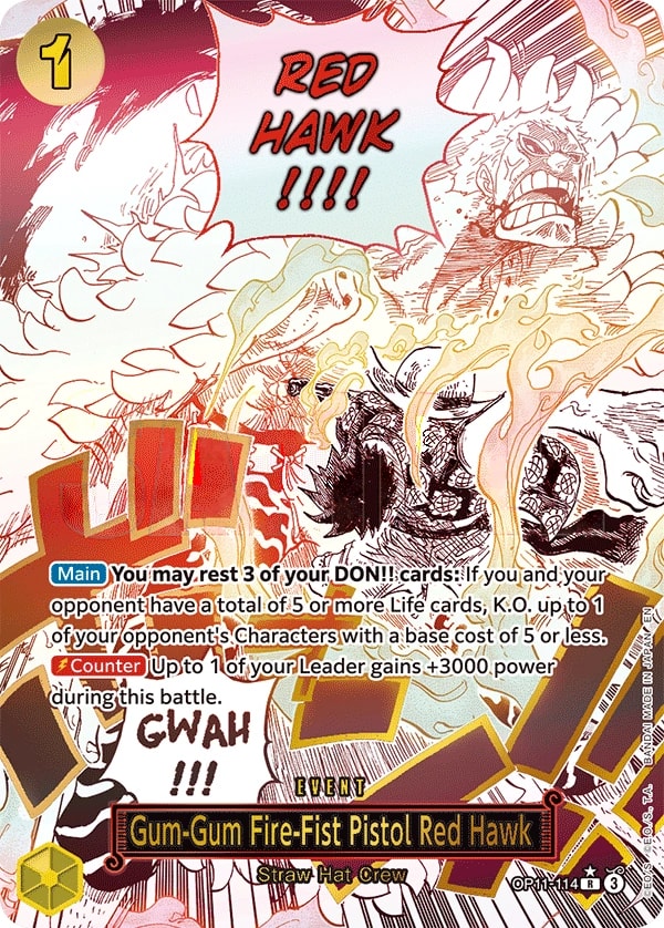 Gum-Gum Fire-Fist Pistol Red Hawk (114) (Alternate Art) One Piece card
