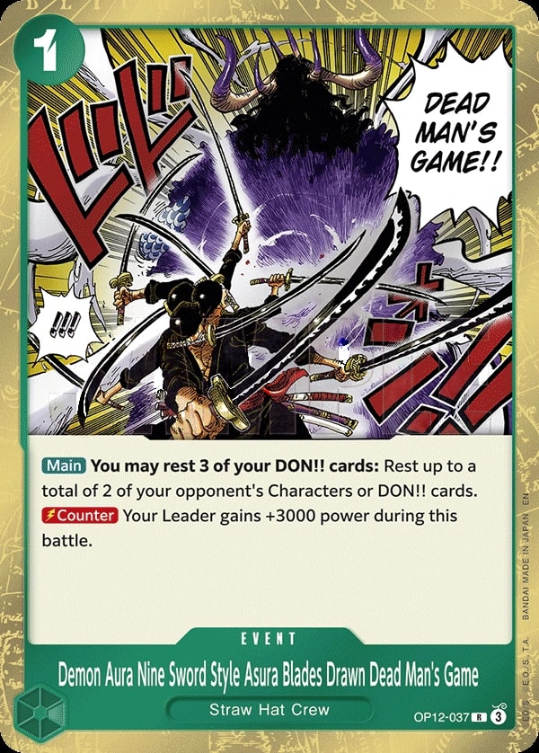 Demon Aura Nine Sword Style Asura Blades Drawn Dead Man's Game (OP12-037) — Rare One Piece card