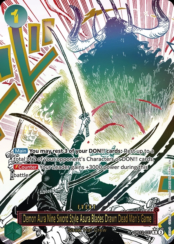 Demon Aura Nine Sword Style Asura Blades Drawn Dead Man's Game (037) (Alternate Art) One Piece card