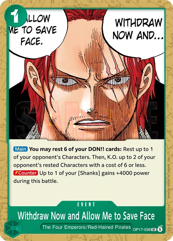 Withdraw Now and Allow Me to Save Face OP17-036 One Piece card
