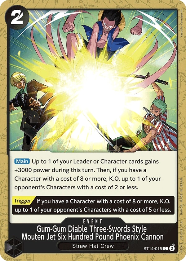Gum-Gum Diable Three-Swords Style Mouten Jet Six Hundred Pound Phoenix Cannon ST14-015 One Piece card